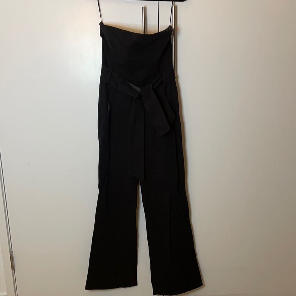 Theory Strapless Wide Leg Jumpsuit with Satin two sided tie